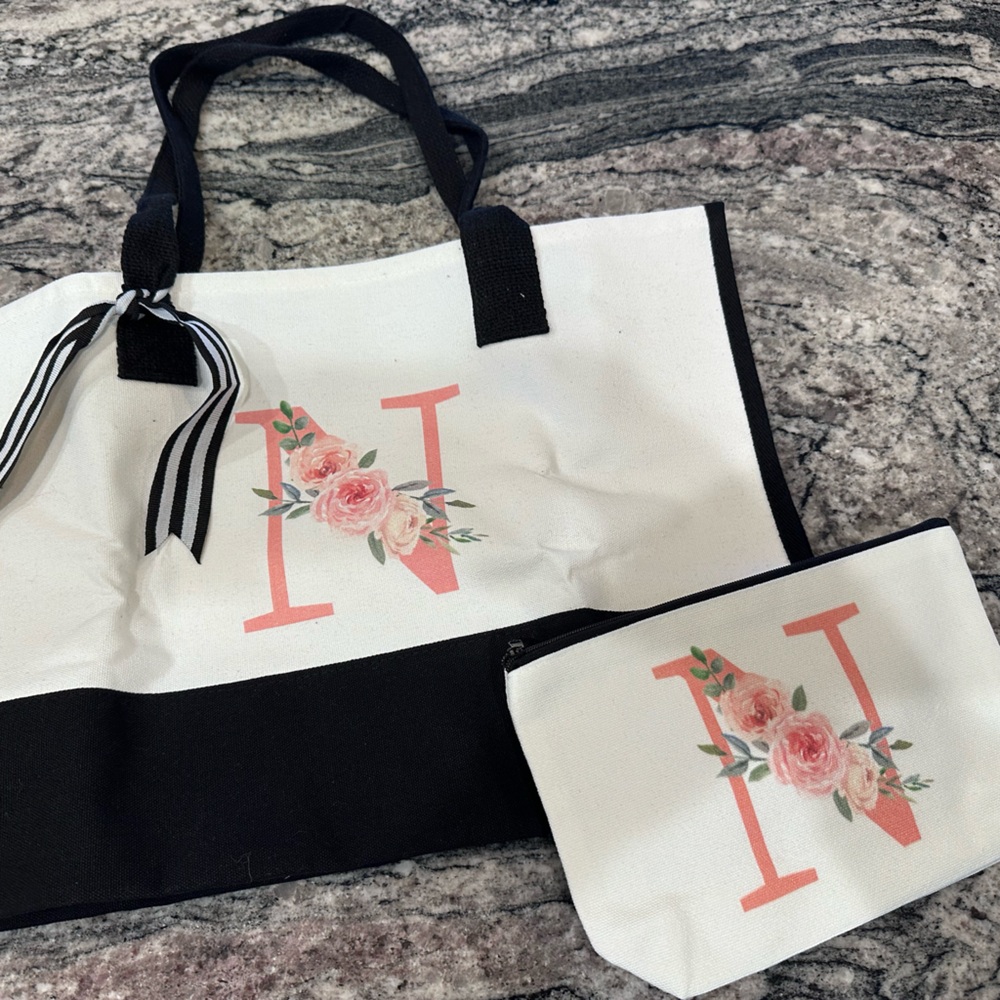 Floral Monogram Tote and Pouch Set